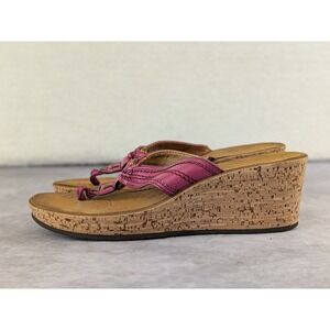 Clarks Womens Purple Wedge Sandals Cork Heel Thong Slide 5271 Size 6.5M